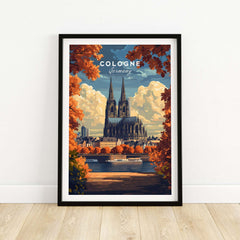 Cologne Travel Print showcasing the iconic Cologne Cathedral in autumn colors, perfect for travel enthusiasts.