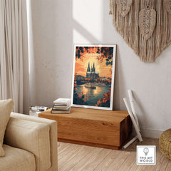 Cologne Wall Art featuring a vibrant sunset and cityscape, perfect for enhancing home decor.