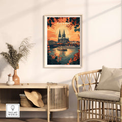Cologne Wall Art featuring a vibrant sunset and cityscape, enhancing home decor with elegance.