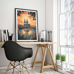 Cologne Wall Art featuring a vibrant sunset cityscape enhancing modern home decor.