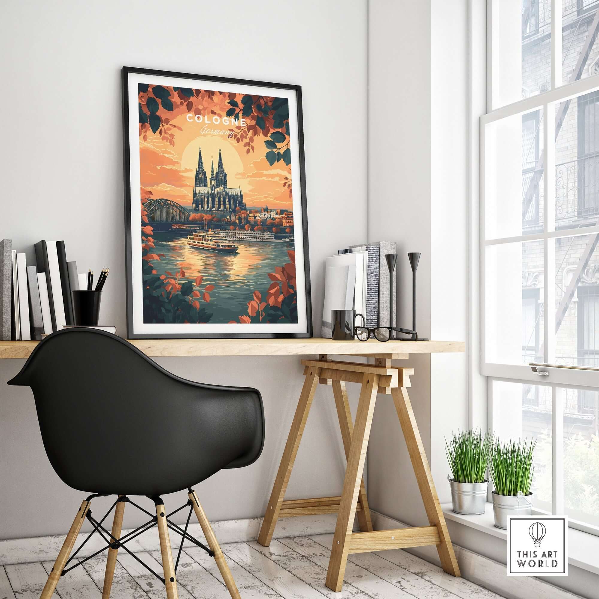 Cologne Wall Art featuring a vibrant sunset cityscape enhancing modern home decor.