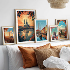 Cologne Wall Art featuring vibrant cityscapes and prints in a stylish home decor setting.