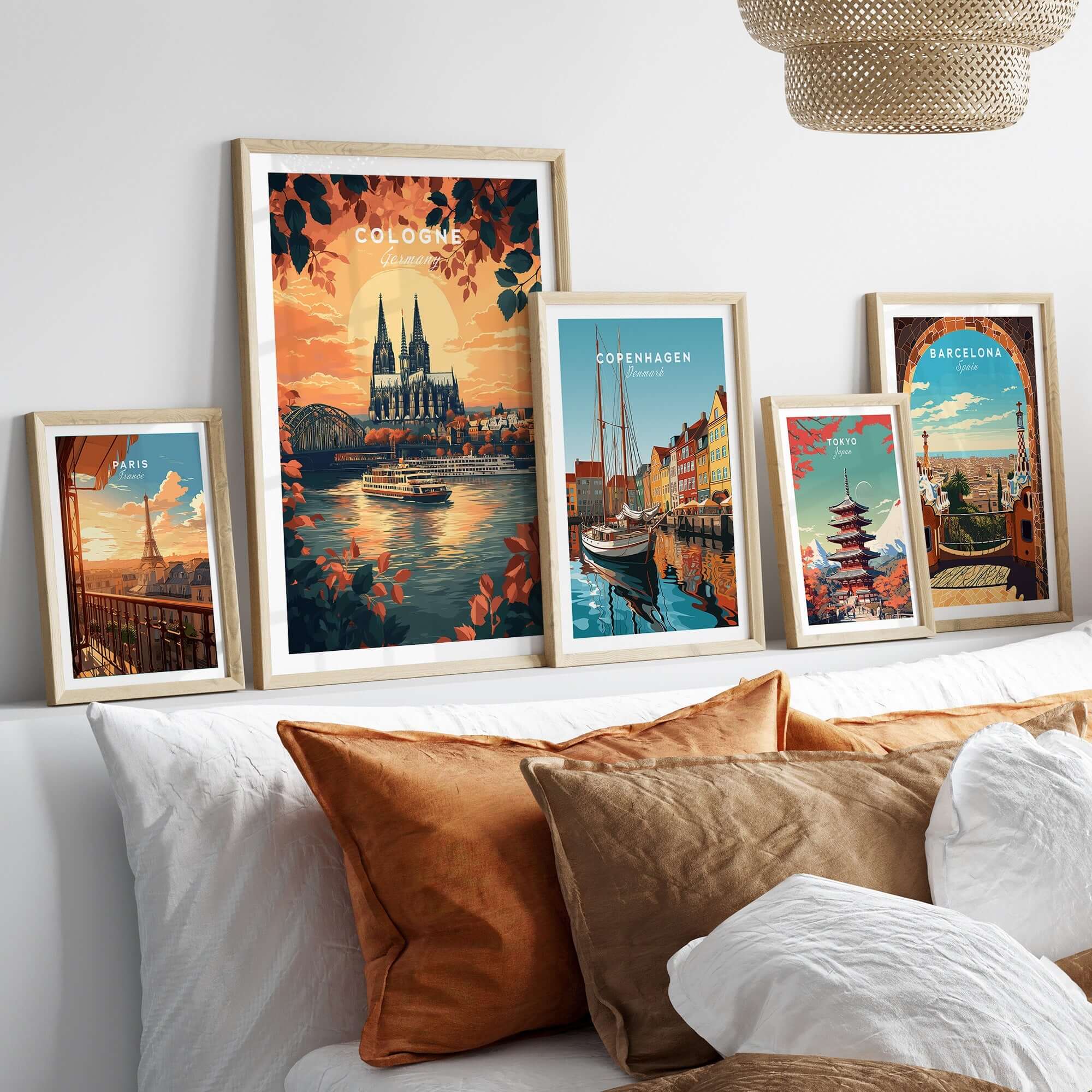 Cologne Wall Art featuring vibrant cityscapes and prints in a stylish home decor setting.
