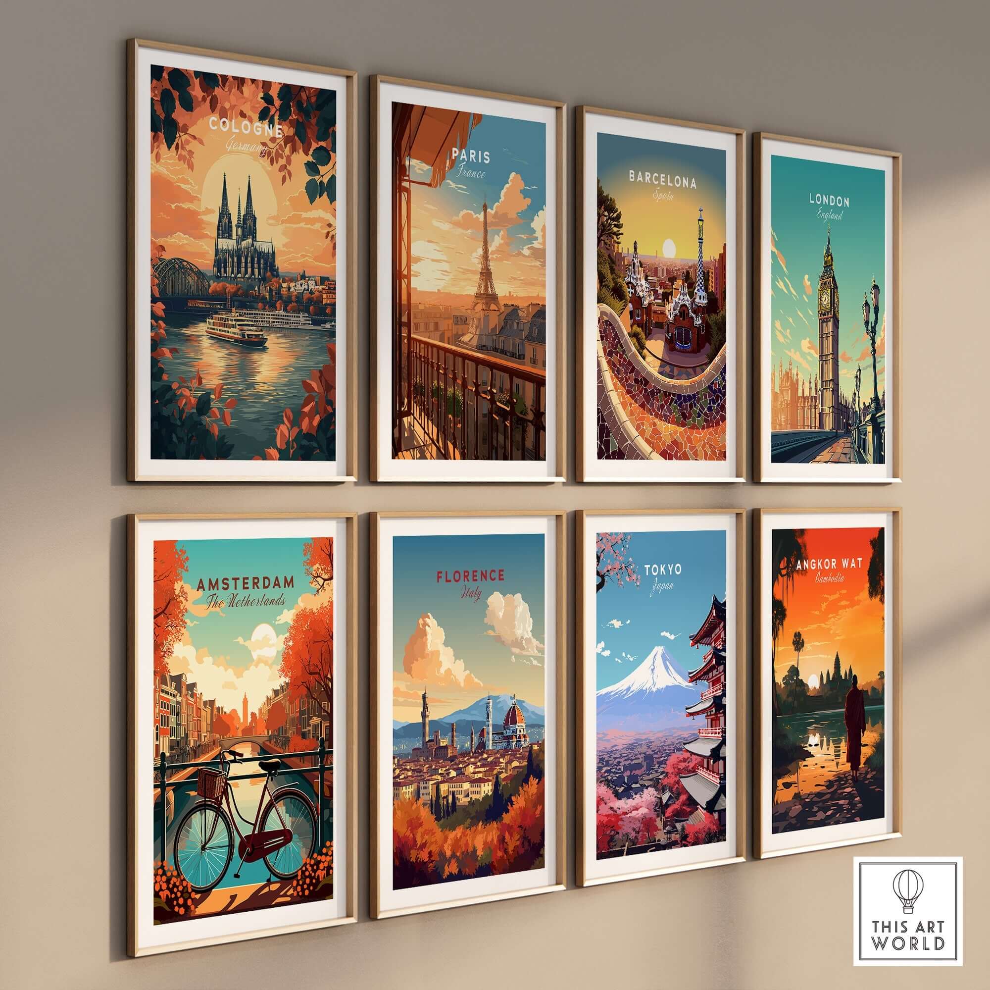 Stylish Cologne Wall Art collection showcasing vibrant cityscapes from around the world.