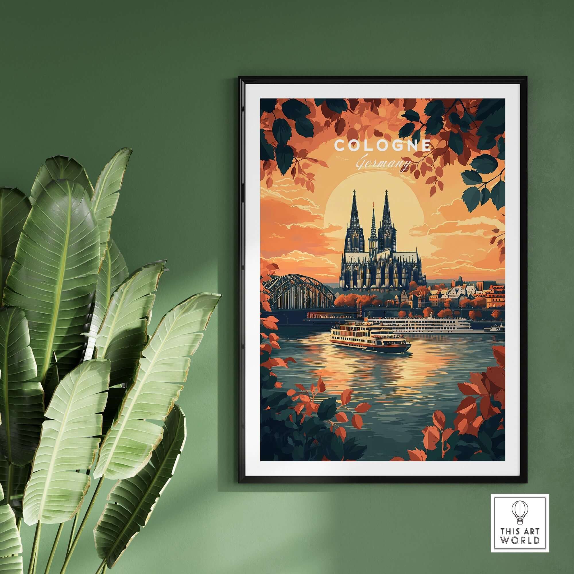 Cologne Wall Art featuring a vibrant sunset over the cityscape, adding elegance to home decor.