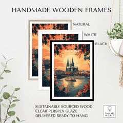 Cologne Wall Art displayed in handmade wooden frames, showcasing vibrant colors and elegant design.