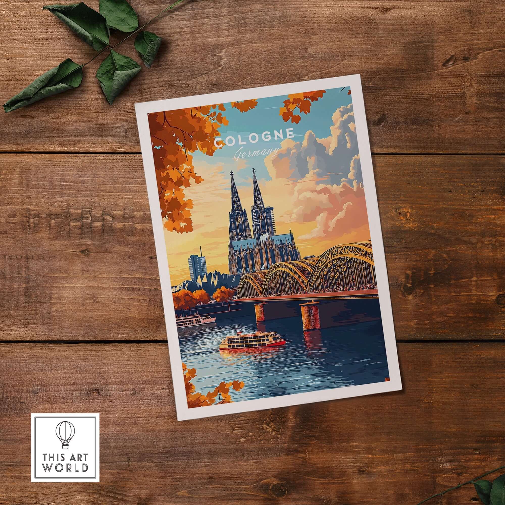 Cologne Wall Art Poster showcasing the iconic Cologne Cathedral and a picturesque river view.