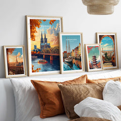 Cologne Wall Art Poster showcasing the iconic Cologne Cathedral and vibrant cityscape in a stylish home decor setting.