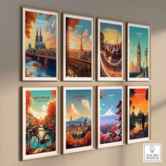 Cologne Wall Art Poster among various city-themed art prints showcasing travel destinations.