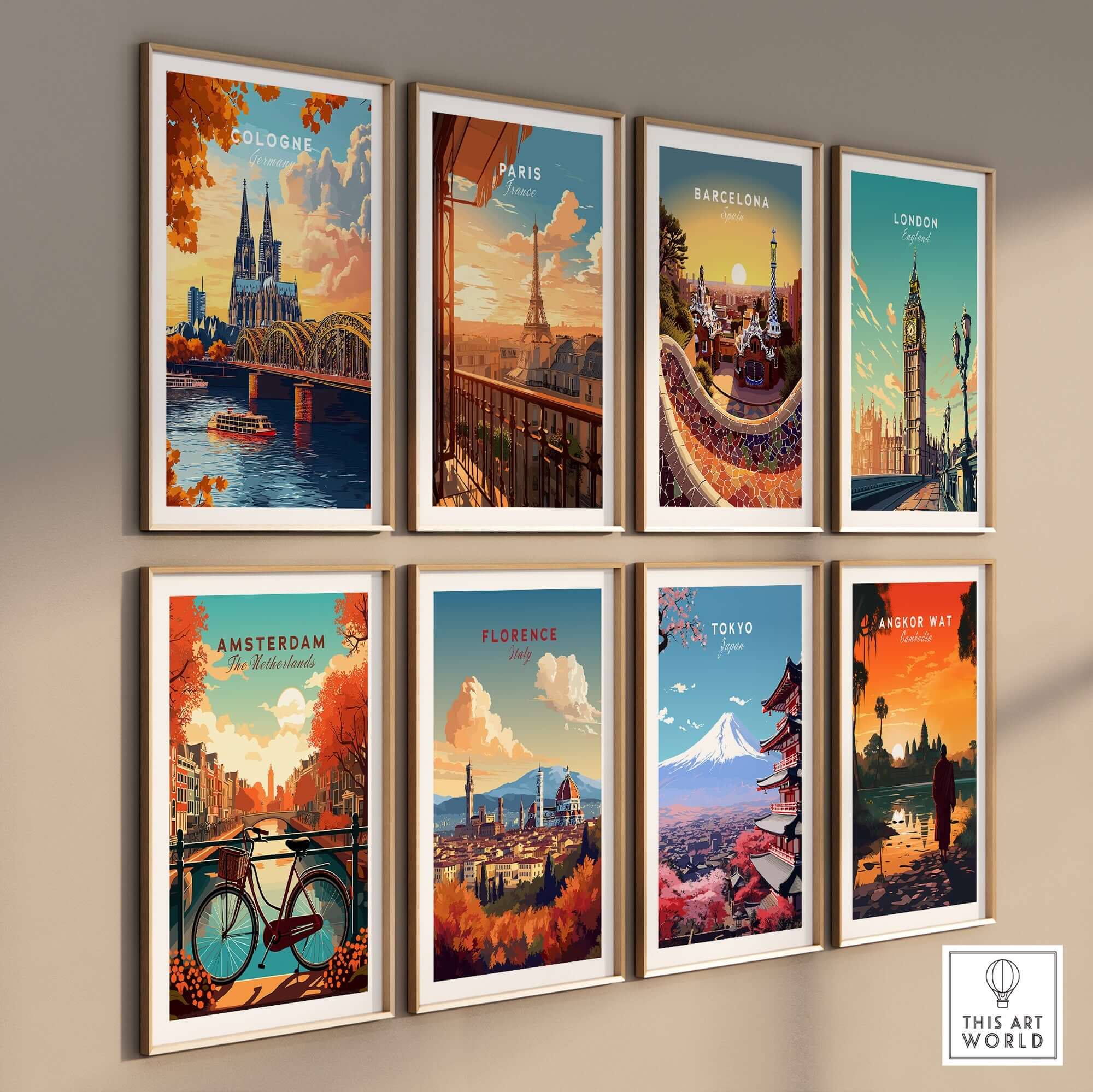 Cologne Wall Art Poster among various city-themed art prints showcasing travel destinations.
