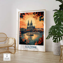 Cologne Wall Art Print showcasing a vibrant sunset view of Cologne's skyline and famous cathedral.