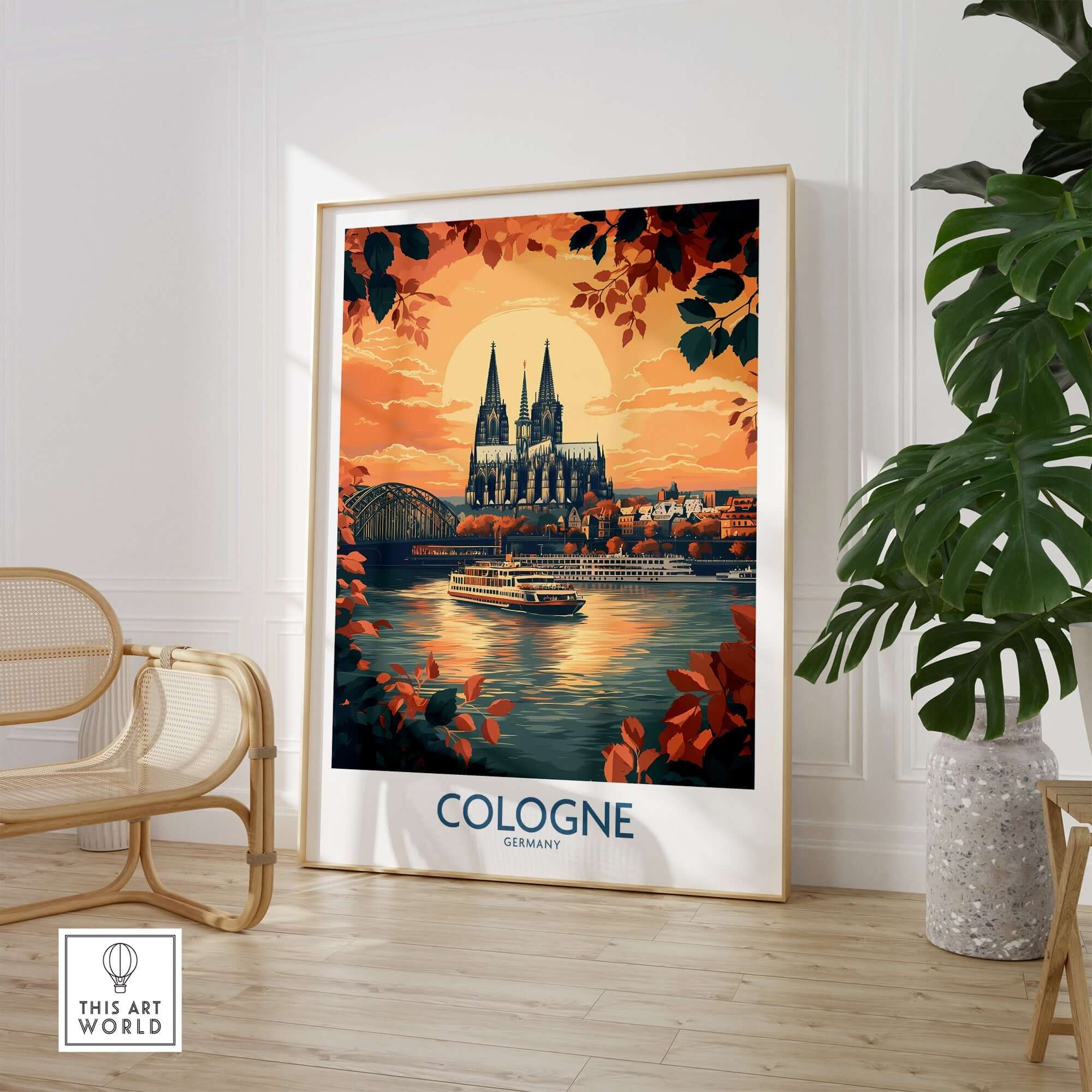 Cologne Wall Art Print showcasing a vibrant sunset view of Cologne's skyline and famous cathedral.