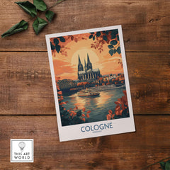 Cologne Wall Art Print featuring Cologne Cathedral and river scene, capturing the city's beauty and culture.
