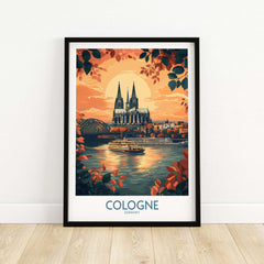 Cologne Wall Art Print featuring a stunning illustration of Cologne skyline at sunset.