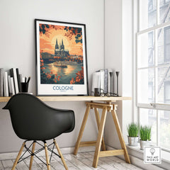 Cologne Wall Art Print showcasing the cityscape with a serene river view, perfect for home decor.