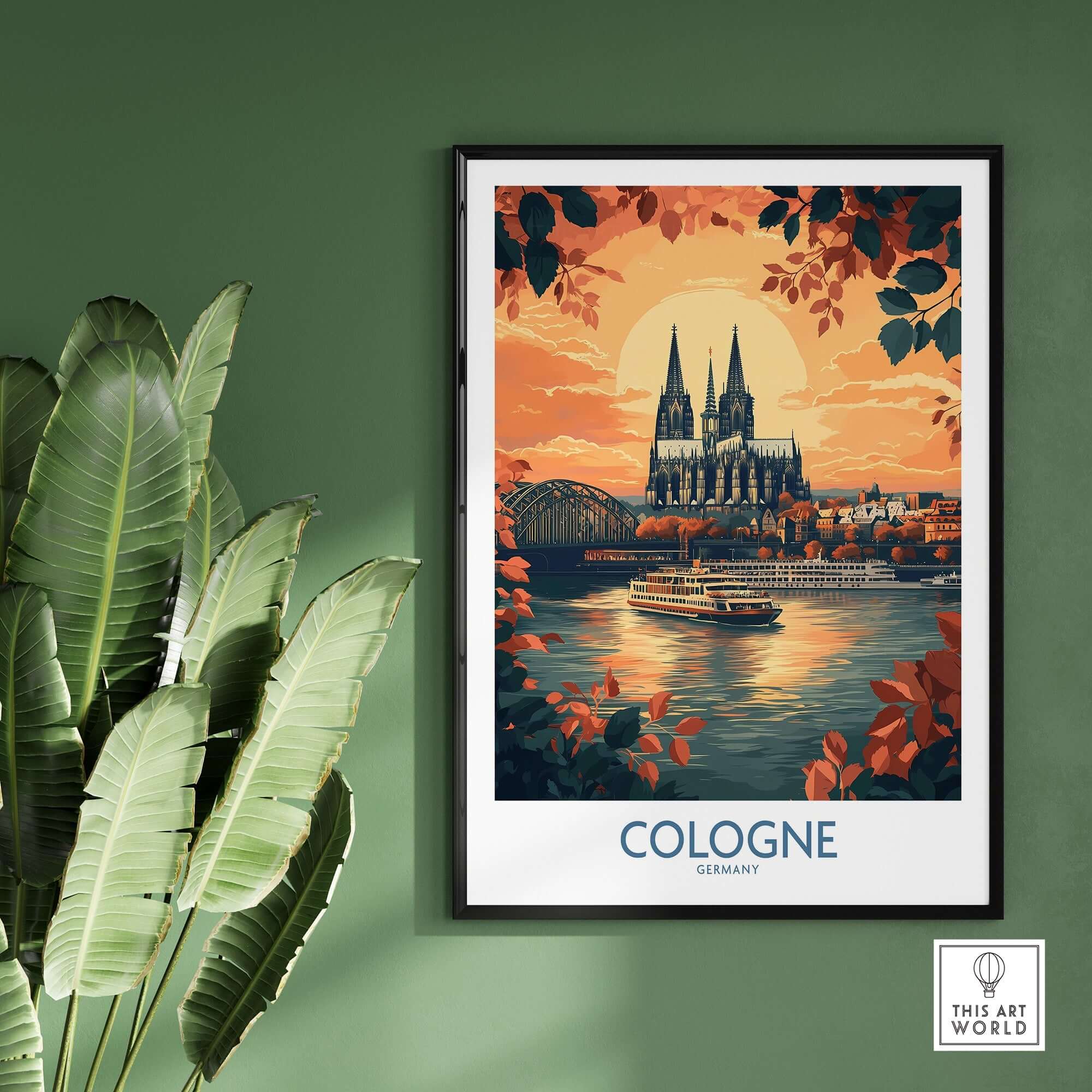 Cologne Wall Art Print featuring the Cologne Cathedral and serene river view.