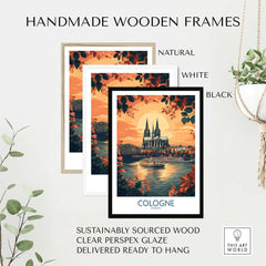 Cologne Wall Art Print featuring handmade wooden frames in natural, white, and black options, ready to hang.