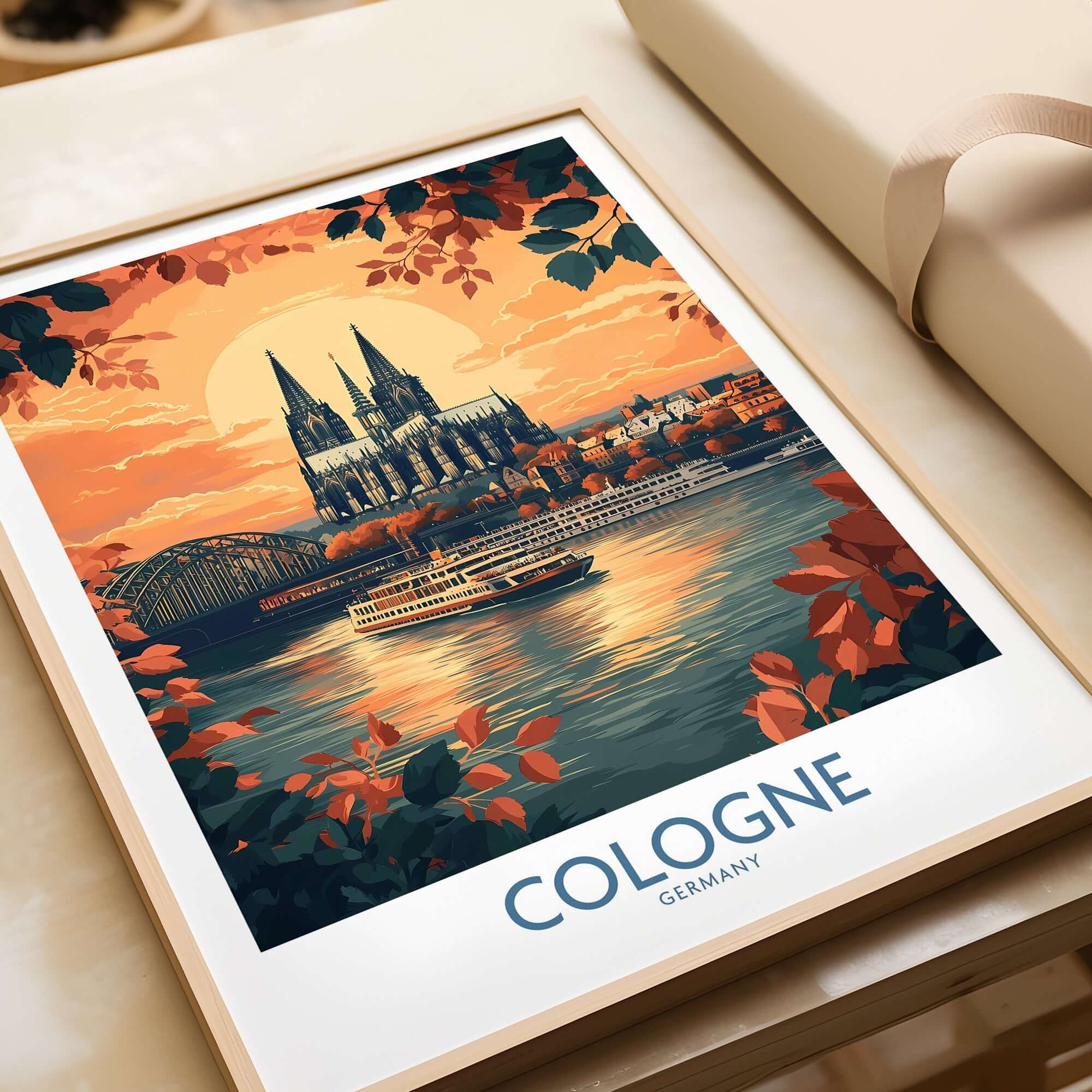 Cologne Wall Art Print featuring the Cologne Cathedral and cityscape in vibrant colors.