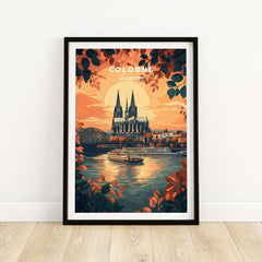 Cologne Wall Art featuring a vibrant sunset and cityscape of Cologne, Germany, adding elegance to home decor.