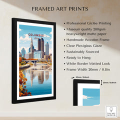 Columbus Ohio Travel Poster – City Skyline framed art print showcasing the vibrant city skyline and modern architecture.