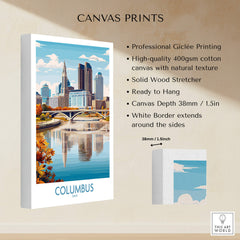 Columbus Ohio Wall Art – Cityscape Canvas Print showcasing architectural landmarks and skyline views