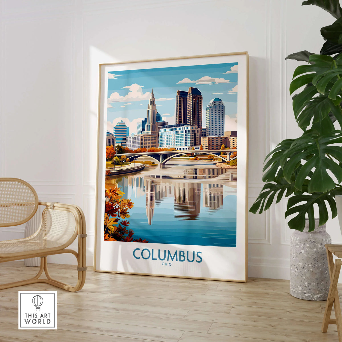 Columbus Ohio Wall Art – Cityscape Canvas Print showcasing skyline and river in vibrant colors