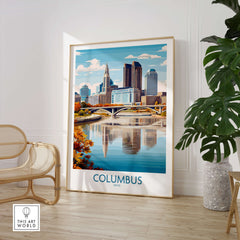 Columbus Ohio Wall Art – Cityscape Canvas Print showcasing skyline and river in vibrant colors