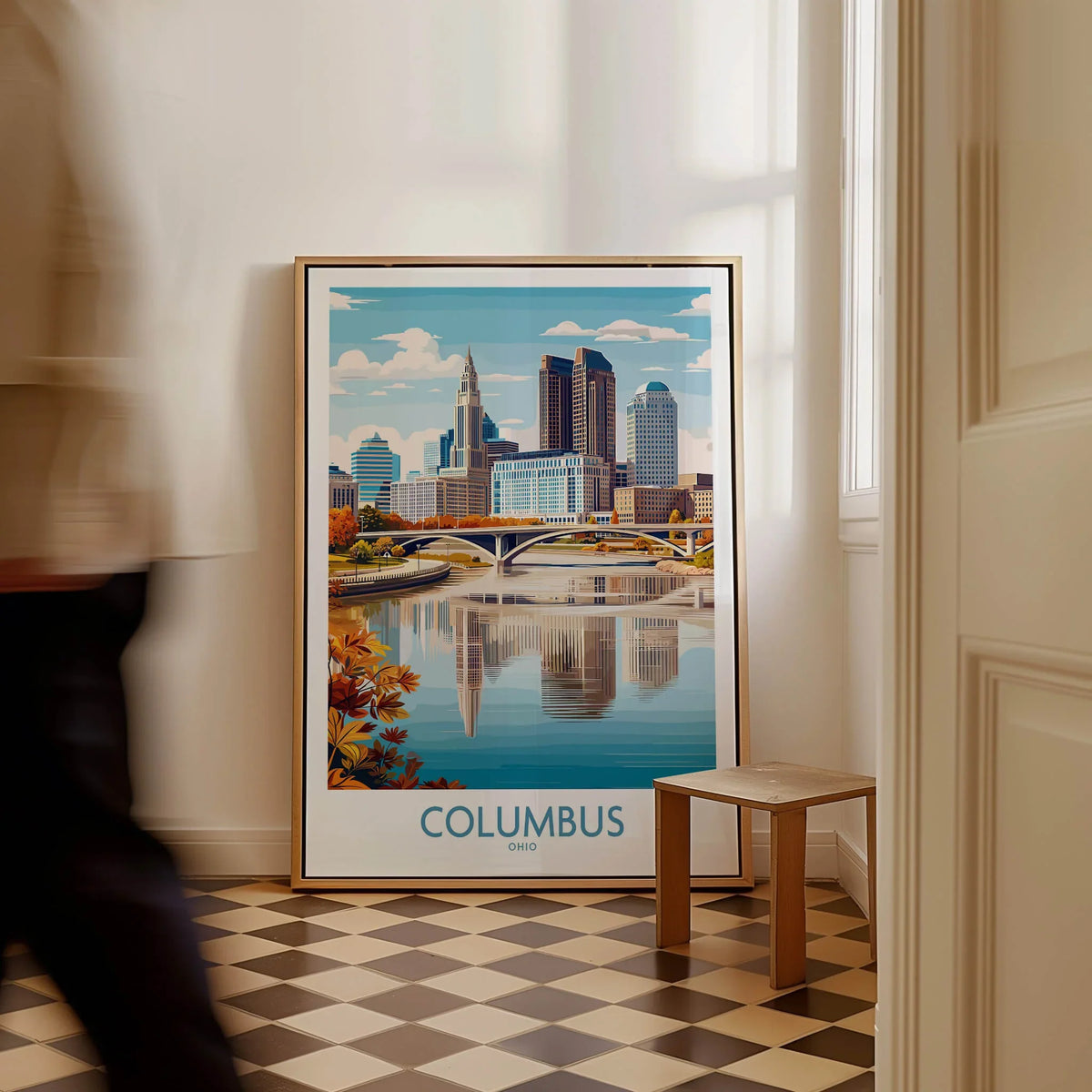 Columbus Ohio Wall Art – Cityscape Canvas Print featuring a vibrant skyline and river scene.