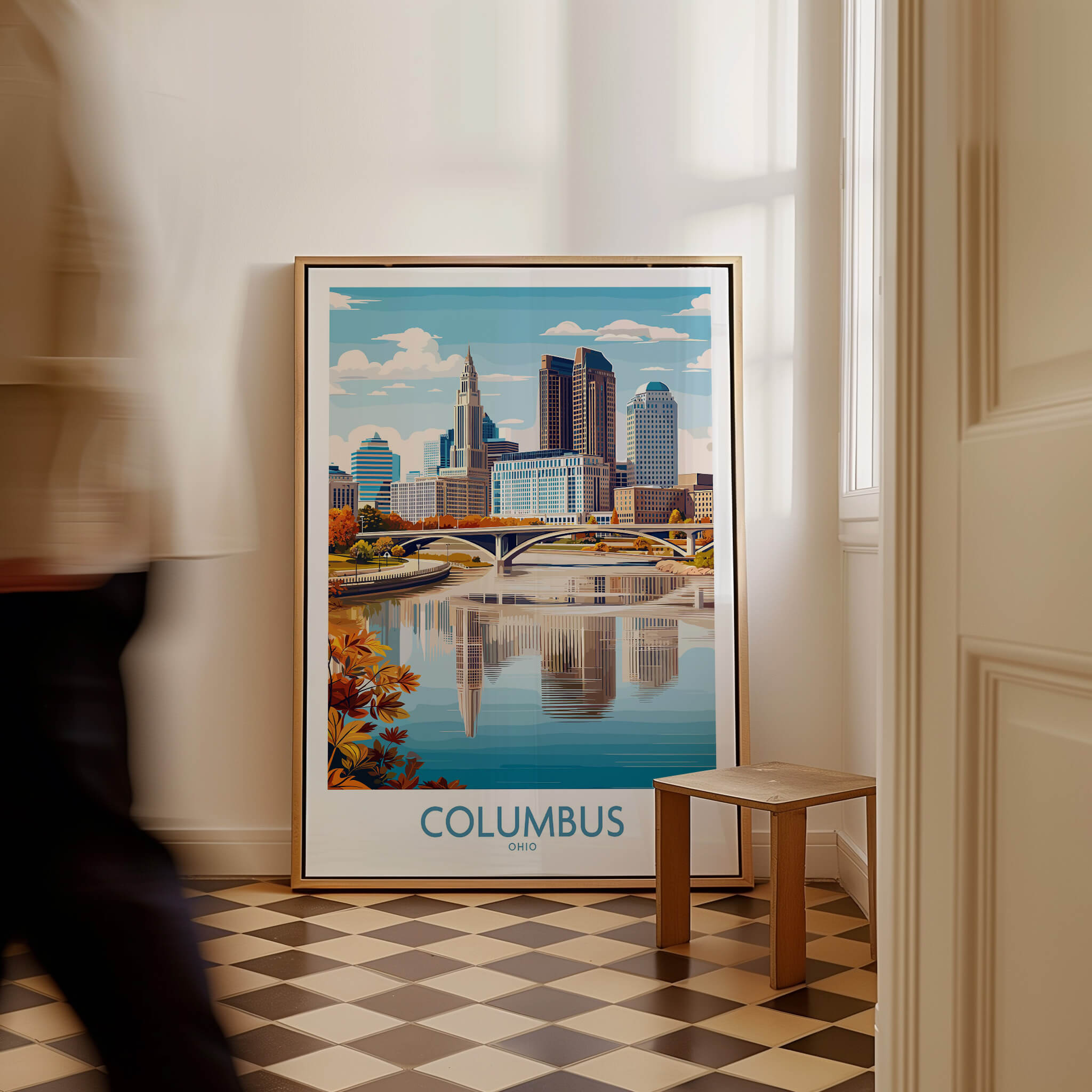Columbus Ohio Wall Art – Cityscape Canvas Print featuring a vibrant skyline and river scene.