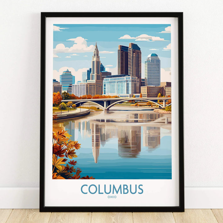 Columbus Ohio Wall Art – Cityscape Canvas Print showcasing the skyline and river reflection in Columbus, Ohio.