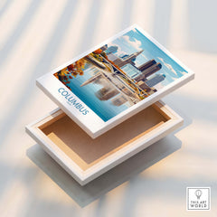 Columbus Ohio Wall Art – Cityscape Canvas Print showcasing the Columbus skyline and river view, perfect for home decor.