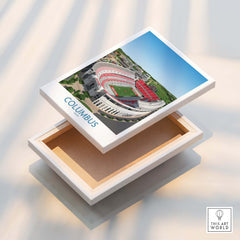 Columbus Ohio Wall Art – Collegiate Football Stadium Sports Decor displayed on a wooden box.