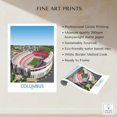 Columbus Ohio Wall Art – Collegiate Football Stadium Sports Decor featuring a vibrant stadium print and fine art details.