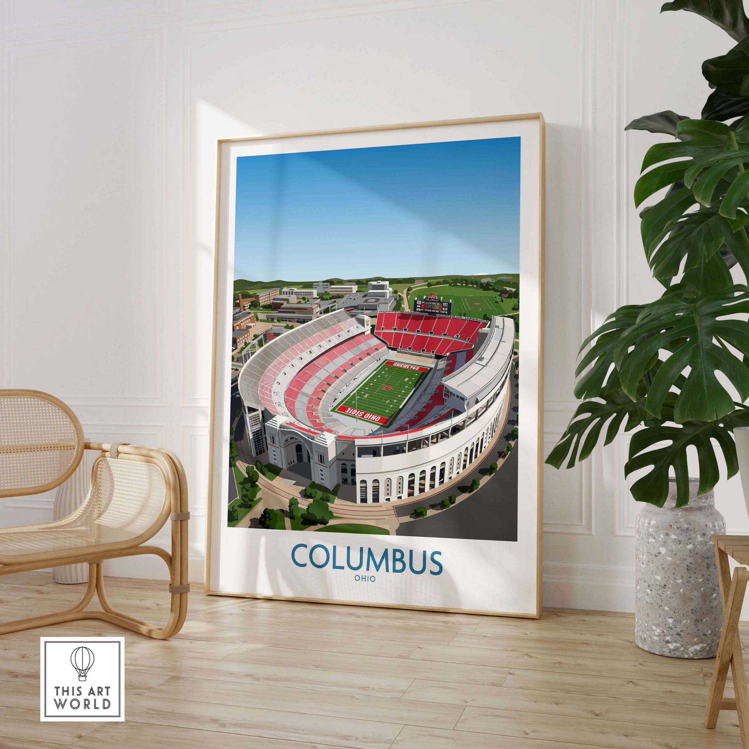 Columbus Ohio Wall Art – Collegiate Football Stadium Sports Decor framed print in modern interior setting.