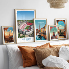 Columbus Ohio Wall Art – Collegiate Football Stadium Sports Decor displayed among other travel art prints.