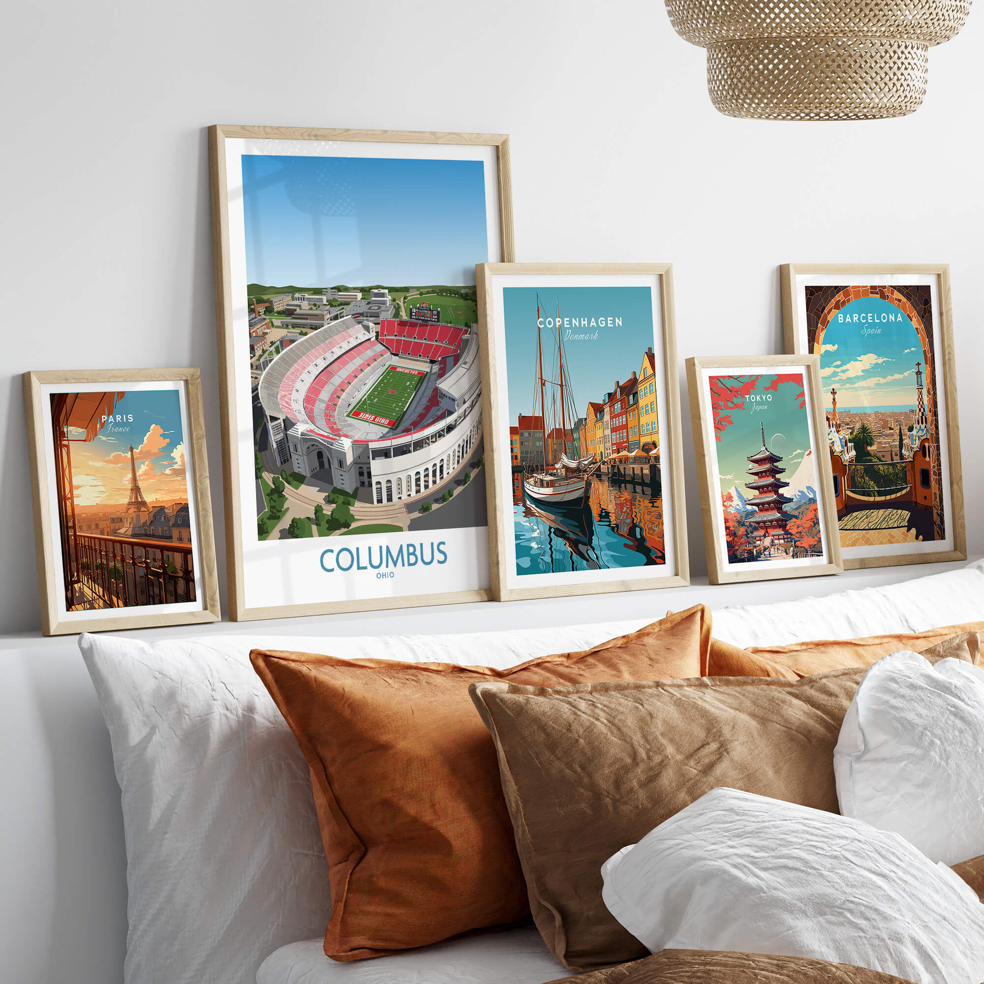 Columbus Ohio Wall Art – Collegiate Football Stadium Sports Decor displayed among other travel art prints.