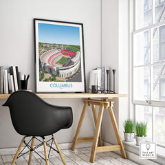 Columbus Ohio Wall Art – Collegiate Football Stadium Sports Decor displayed in a modern interior setting.