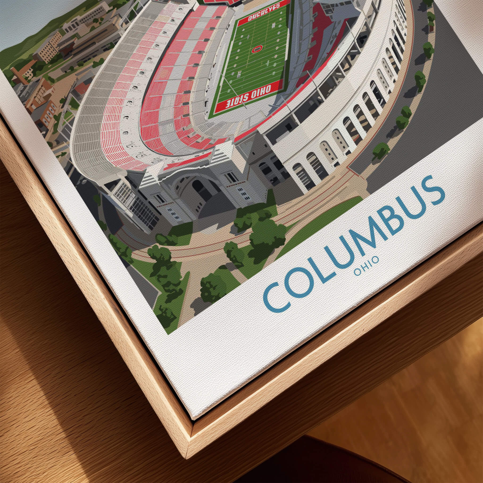 Columbus Ohio Wall Art – Collegiate Football Stadium Sports Decor featuring an aerial view of the stadium.
