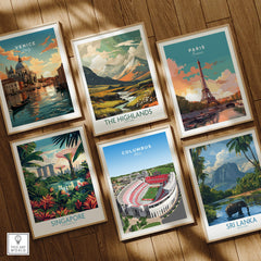 Columbus Ohio Travel Poster – Ohio State Stadium Art Print among tourist posters for Venice, Paris, Singapore, the Highlands, Sri Lanka.