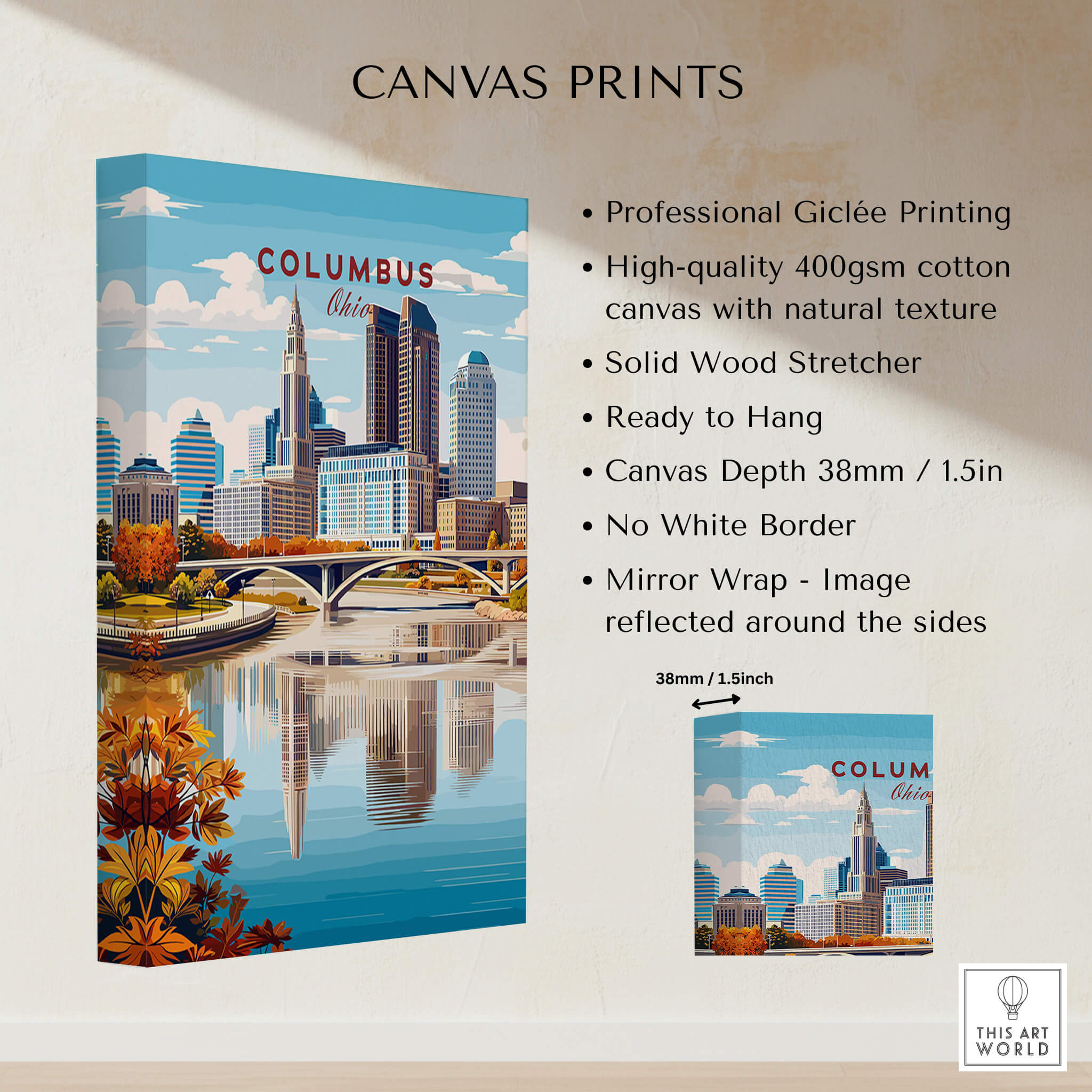 Columbus Ohio Travel Poster – City Skyline showcasing vibrant city skyline and modern architecture.