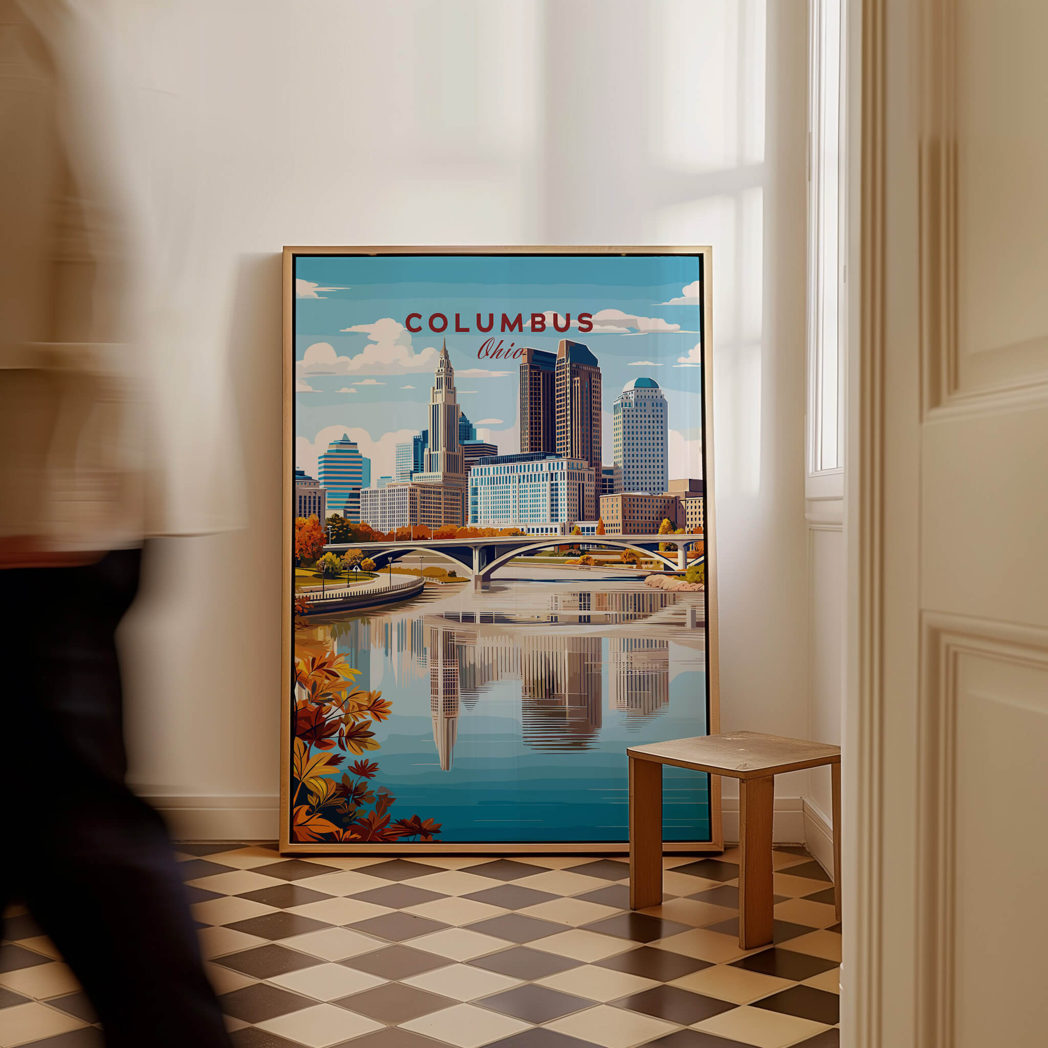 Columbus Ohio Travel Poster – City Skyline showcasing vibrant skyline and urban landscape in a modern setting.