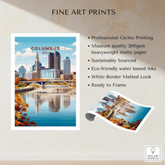 Columbus Ohio Travel Poster – City Skyline featuring vibrant cityscape and modern architecture in Columbus, Ohio.