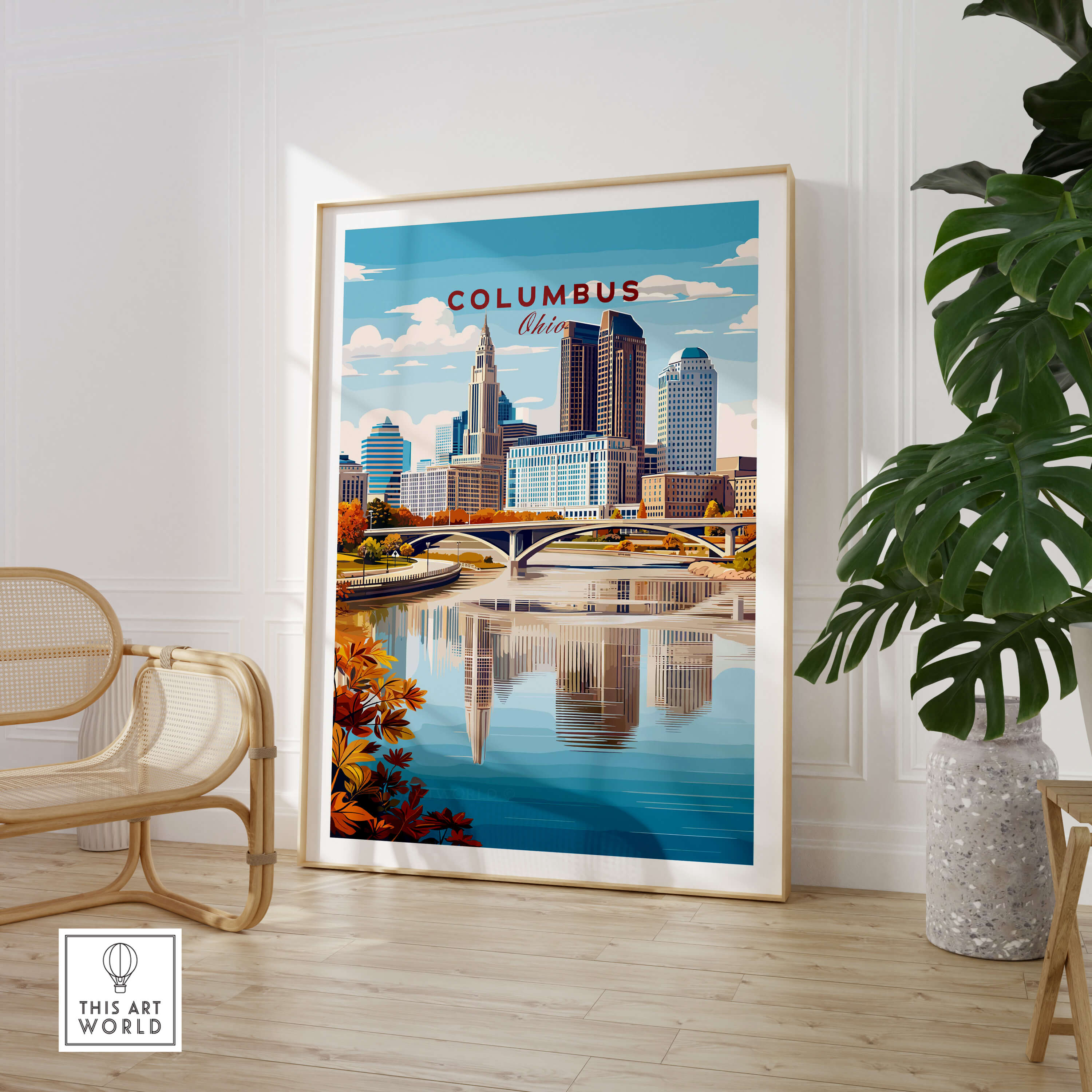 Columbus Ohio Travel Poster – City Skyline – This Art World