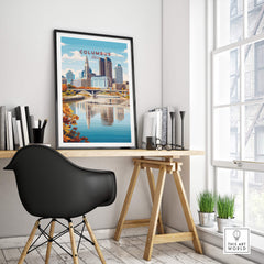 Columbus Ohio Travel Poster – City Skyline art print showcasing modern architecture and urban energy in Columbus.