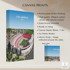 Columbus Ohio Travel Poster – Ohio State Stadium Art Print showcased with canvas features and professional printing details.