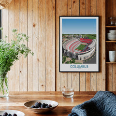 Columbus Ohio Wall Art – Collegiate Football Stadium Sports Decor framed print in a cozy interior setting.
