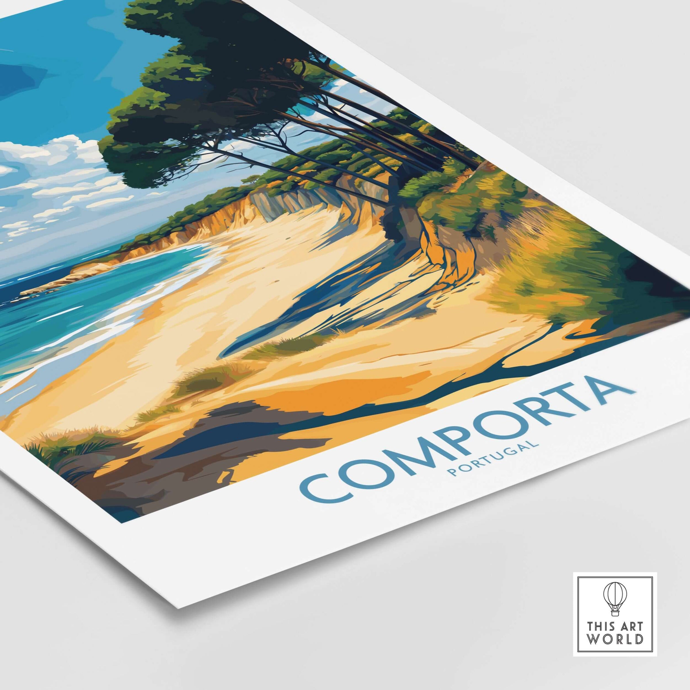 Comporta Coastline Print - Portuguese Travel Destination Decor showcasing the beautiful shoreline and trees of Comporta, Portugal.