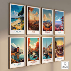 Comporta Coastline Print - Portuguese Travel Destination Decor showcased in a gallery wall of travel art.