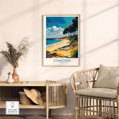 Comporta Coastline Print - Portuguese Travel Destination Decor displayed in a stylish living room decor.