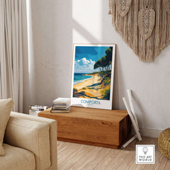 Comporta Coastline Print - Portuguese Travel Destination Decor displayed in a cozy living room setting.